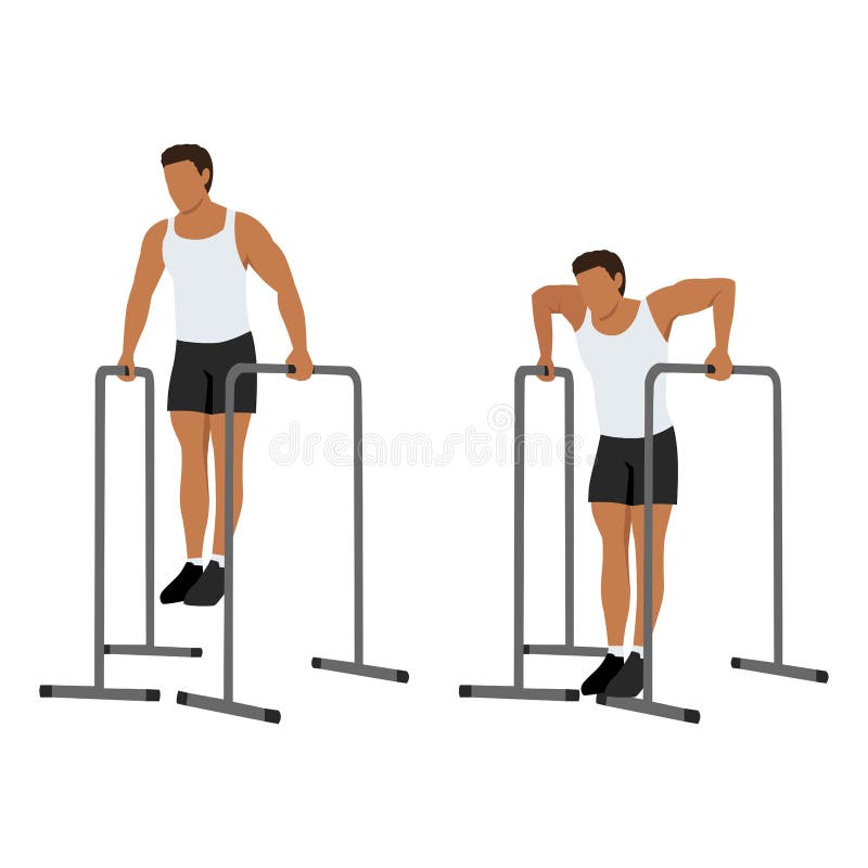 Man Doing Gironda Dips Exercise. Flat Vector Stock Vector