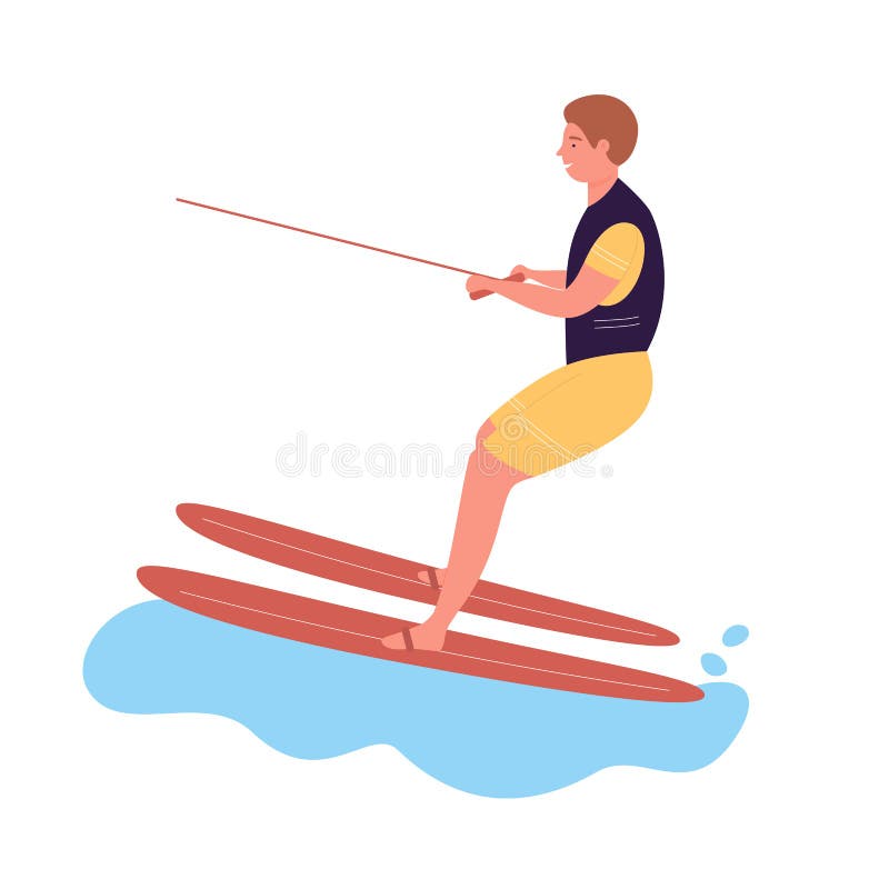 Man Doing Having Fun Water Skiing Summer Holiday Sea Sport Activity Cartoon Vector Illustration 243685739 