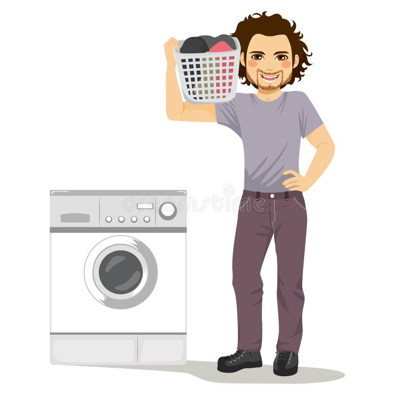 Man Doing Laundry stock vector. Illustration of putting - 91277823