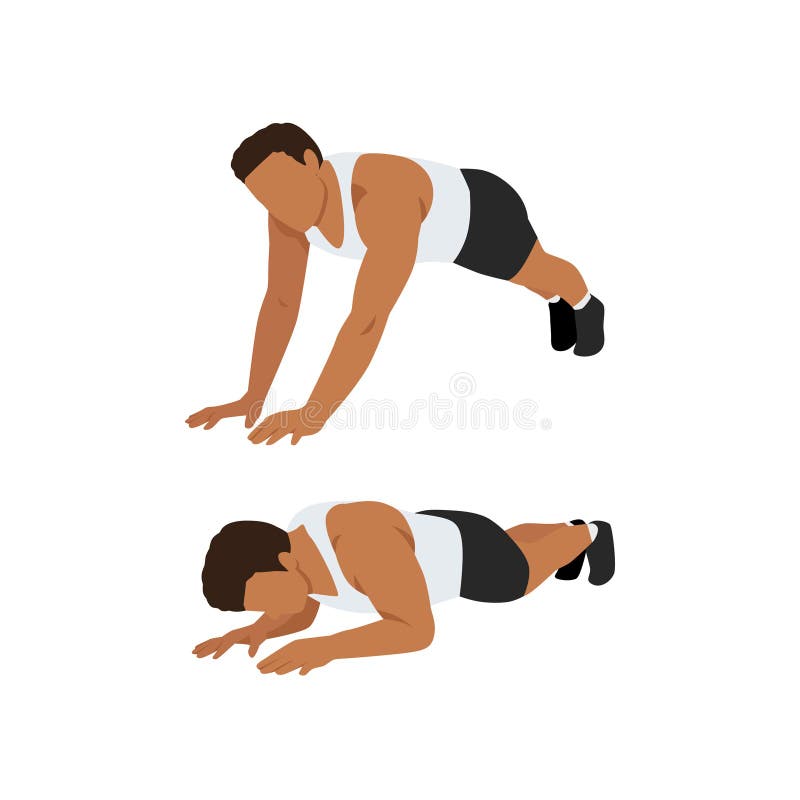 Man doing sphinx push up. Flat vector. Illustration isolated on white background