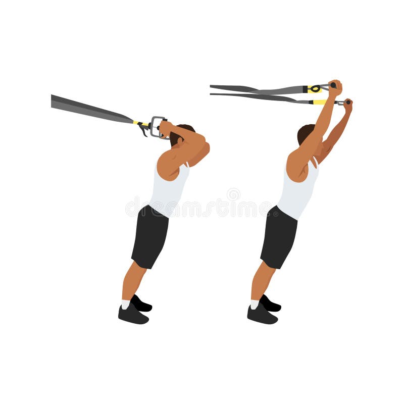 Man doing TRX Suspension straps triceps extensions stock illustration