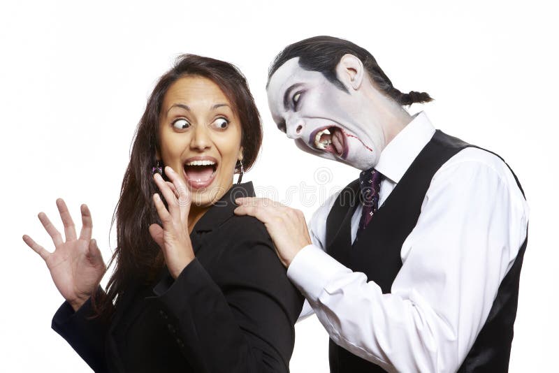 man dracula fancy dress costume biting girls neck 28842547