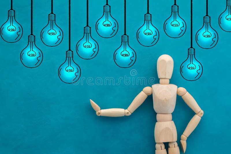Man and drawing of bulbs creativity idea concept royalty free stock photography Man and drawing of bulbs creativity idea concept royalty free stock photography
