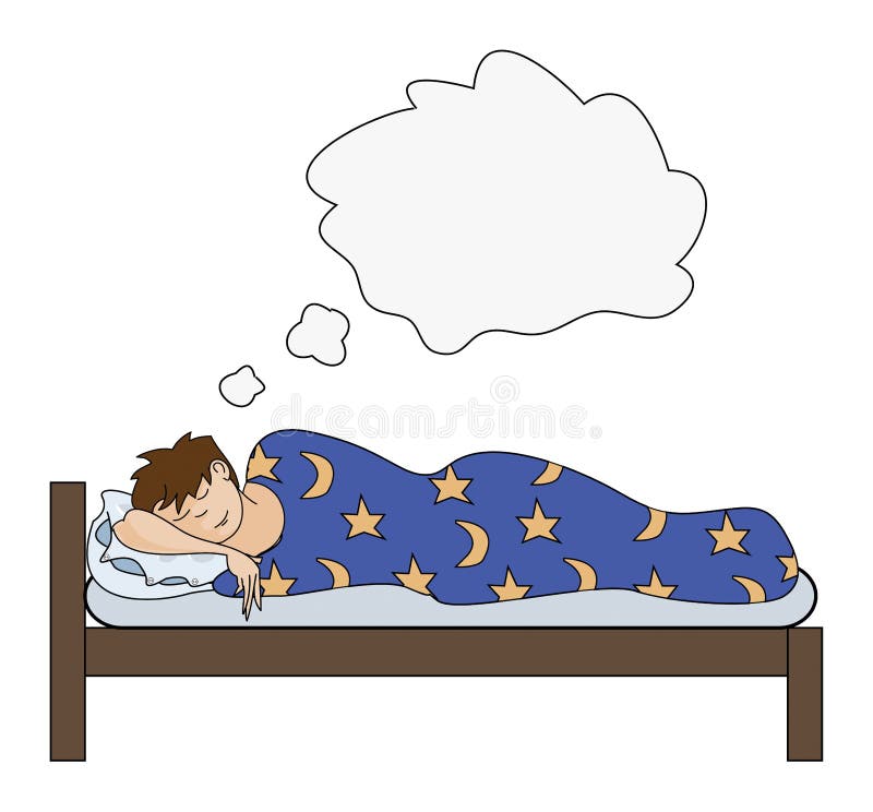 Man dreaming in bed stock illustration. Illustration of pajamas - 33286574