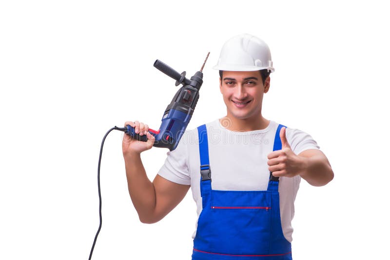 Man with electric drill stock image. Image of device 62349497