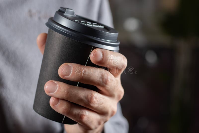 Man Drinking Coffee from Disposable Cup Close Up Stock Photo Image of copy, green 264210380