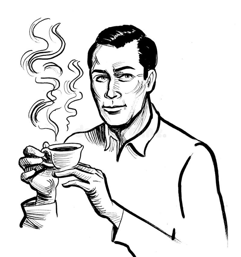 Man Drinking a Cup of Coffee Stock Illustration - Illustration of white ...