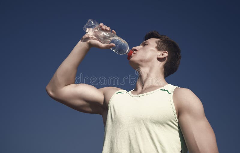 Man Drinking Water from Bottle on Sunny Day Stock Image - Image of ...