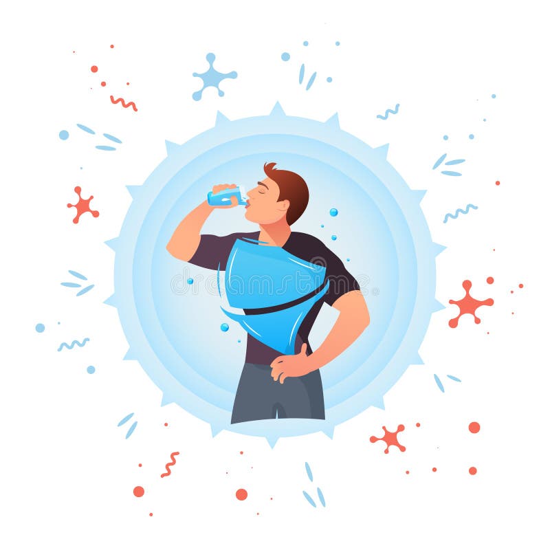 Man Drinks Water. Protection Against Germs Stock Vector - Illustration ...