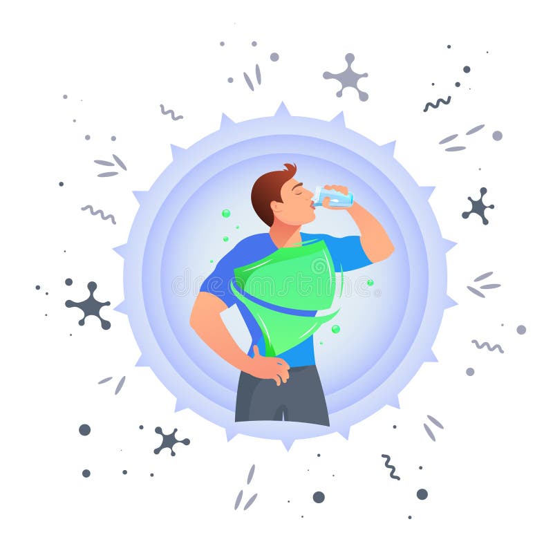 Man Drinks Water. Protection Against Germs Stock Vector - Illustration ...