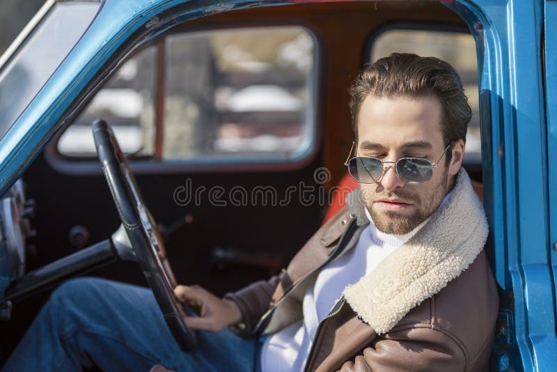 A Man Driving A Car Stock Photo Image Of Goatee Nature 219513086