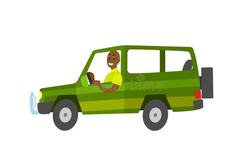 Journey in Green Vehicle, Driver in Car Vector