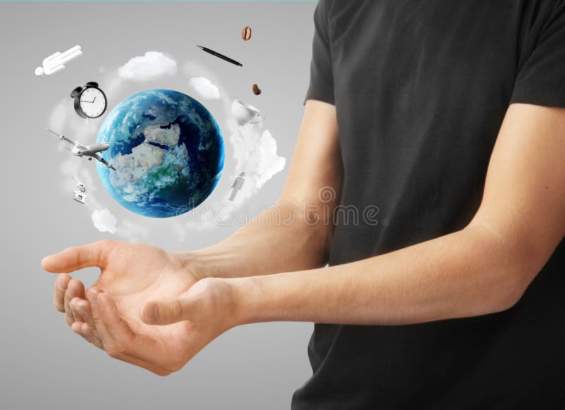 Man with earth stock photos