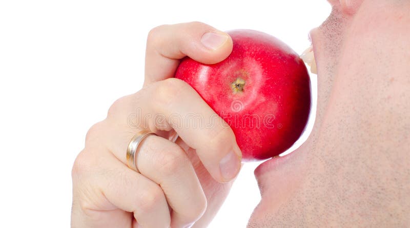 Man eating a red apple