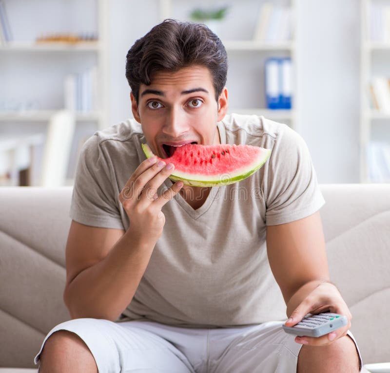 Man Eating Watermelon at Home Stock Image Image of eating, hungry 172205965