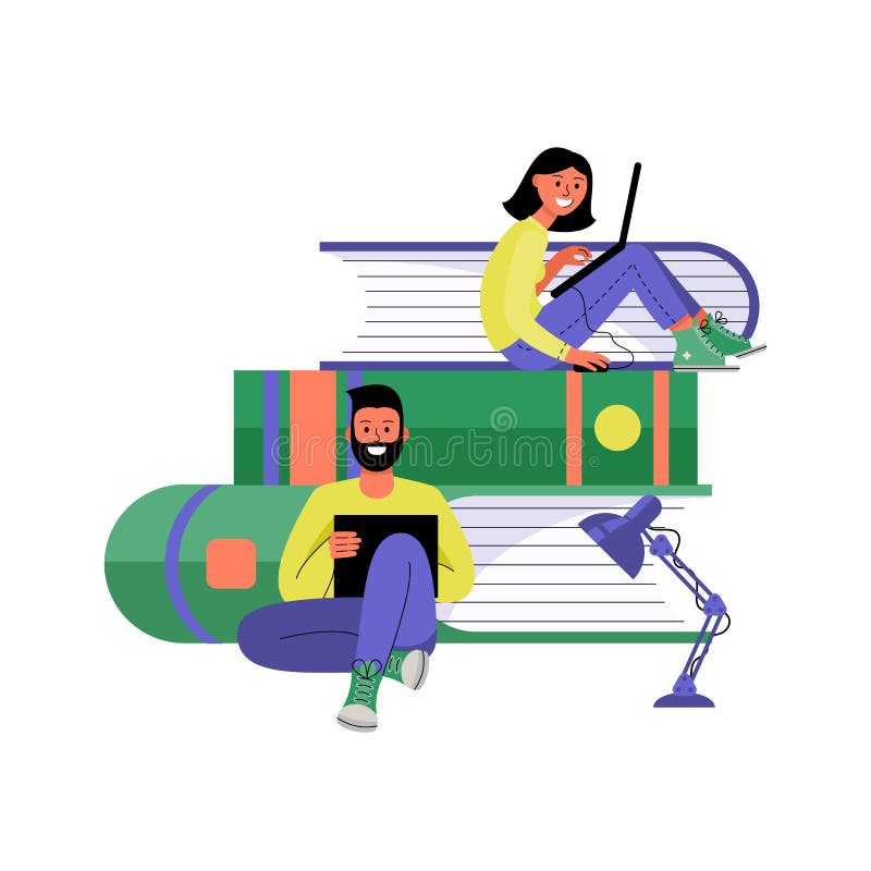 Man en Vrouw met Laptops Onlinetraining en het freelancing concept Vector illustratie vector illustratie Man en Vrouw met Laptops Onlinetraining en het freelancing concept Vector illustratie vector illustratie