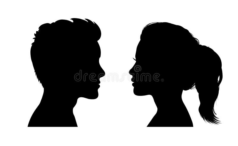 Man en vrouwengezichtssilhouet Pictogramâ€ van aangezicht tot aangezicht „vector