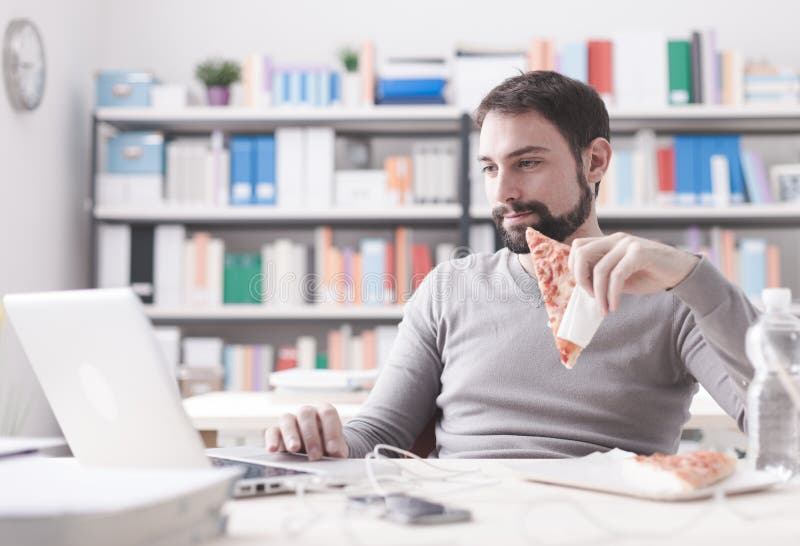 Man Enjoying His Lunch Break Stock Photo - Image of food, laptop: 66341792