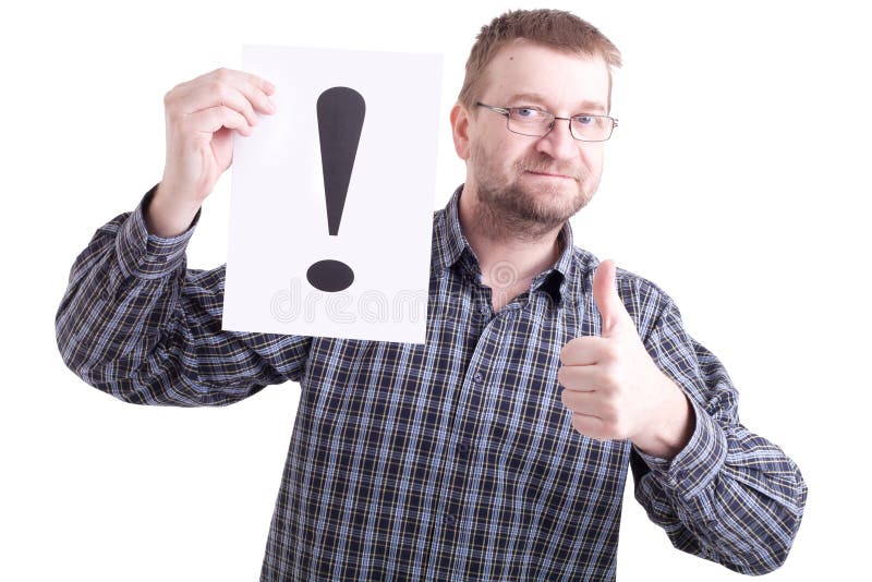 Man with exclamation mark stock images