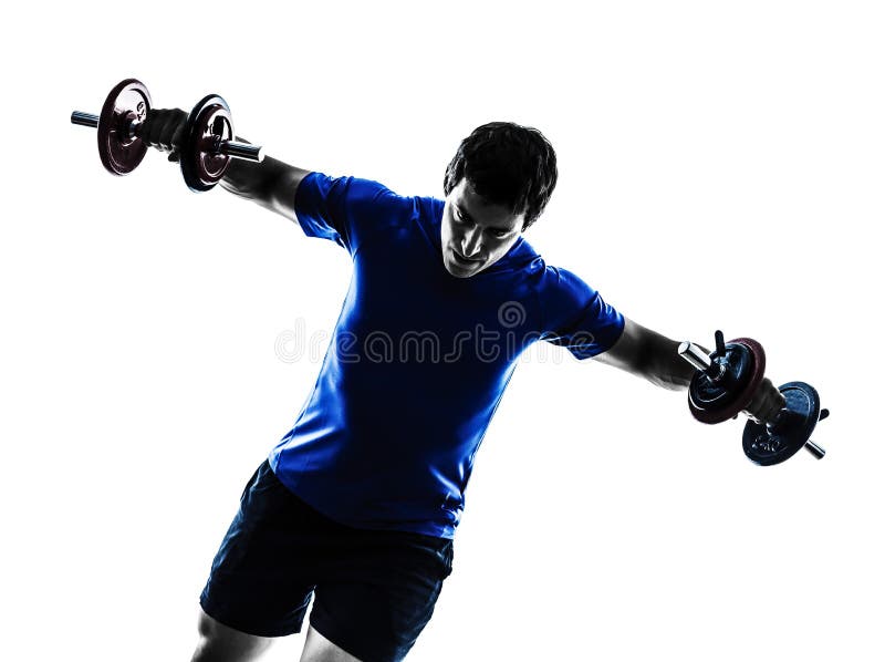 Man exercising weight training silhouette royalty free stock image