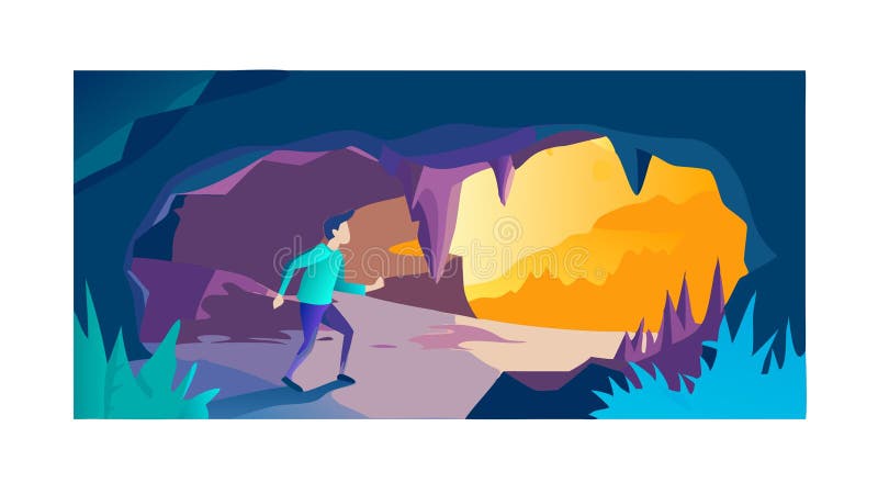 Man Exploration Cave Adventure Exploration Wilderness Vector Design Generative AI illustrazione di stock