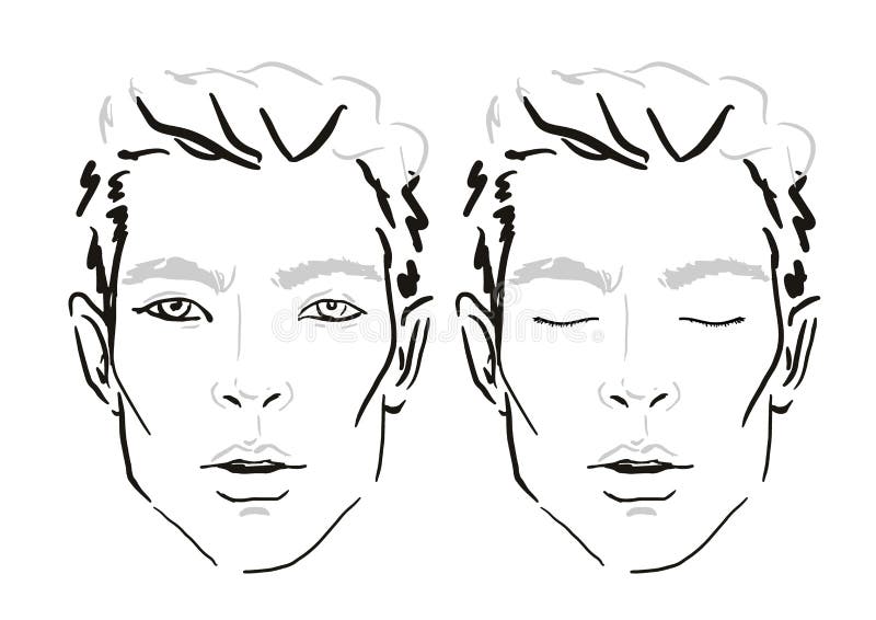 Man Face Chart Makeup Artist Blank. Template. Vector Illustration
