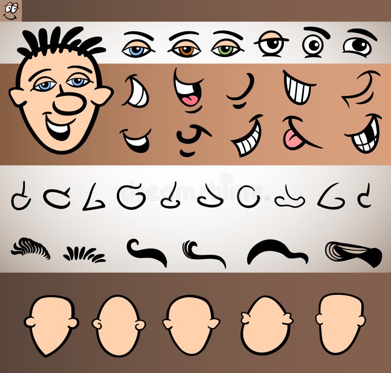 Man face elements set cartoon illustration stock illustration