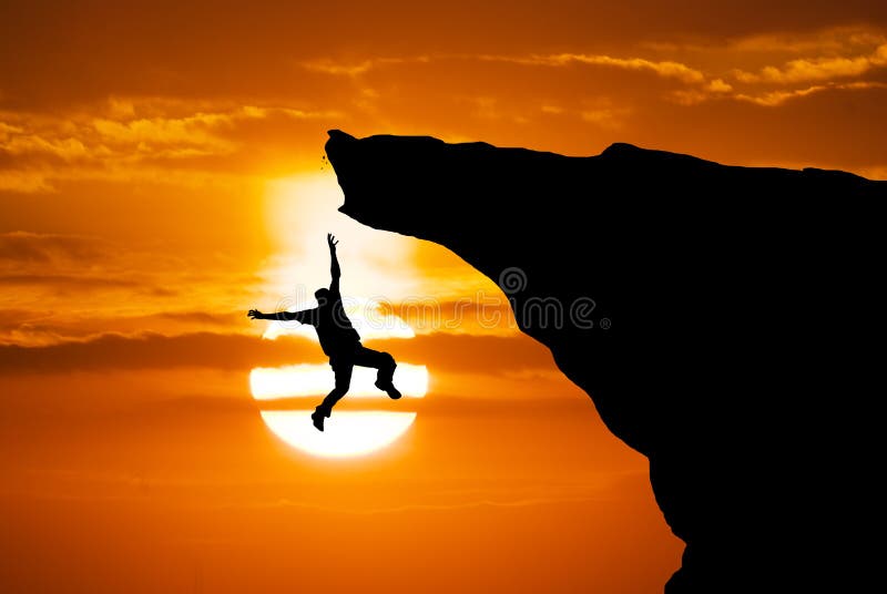 Male Rock Climber Falling Of A Cliff At Sunset Stock Photo Image of