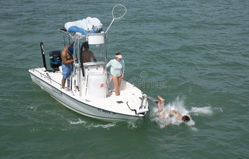 Man Falling Off The Bow Of A Small Fishing Boat Editorial ...