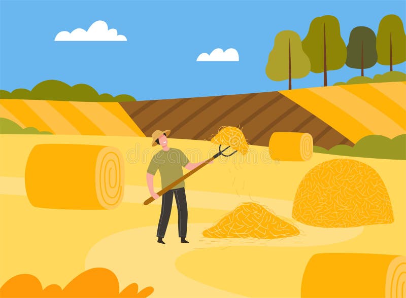 Man Farmer In Straw Hat Stroking Sheep Vector Illustration Stock Vector ...