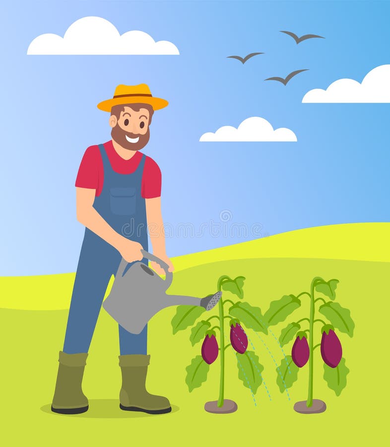 Farmer Watering Plants in Garden Cartoon Icon Stock Vector - Illustration of character, bush: 139171391 Farmer Watering Plants in Garden Cartoon Icon Stock Vector - Illustration of character, bush: 139171391