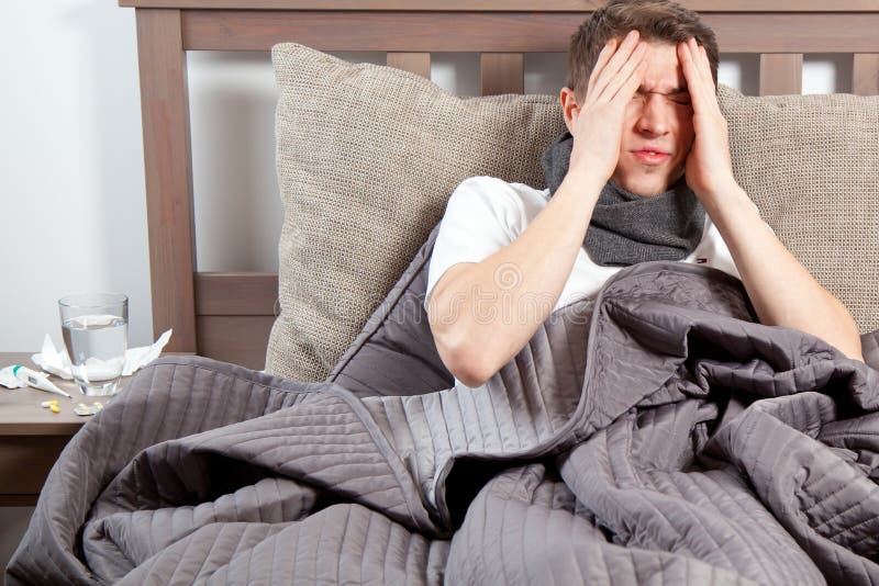 Man Feeling Bad Lying in the Bed and Coughing Stock Photo Image of