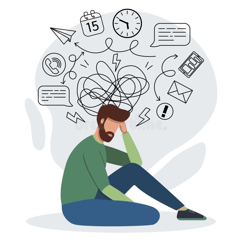 Man Feeling Stress because of Too Much Work Stock Vector Illustration
