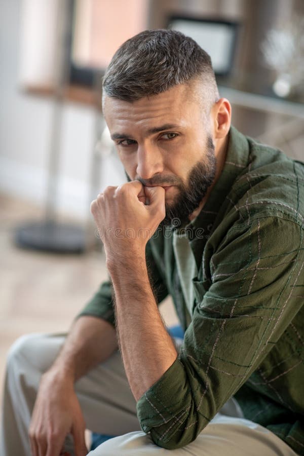 Man feeling stressful before talking to psychologist