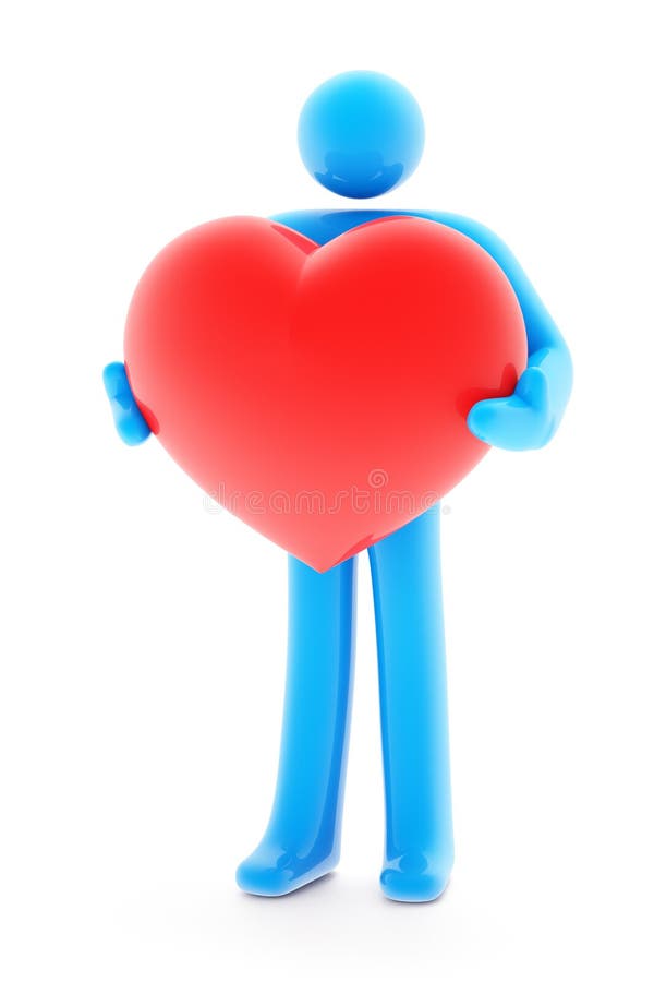 Man figure holding red heart