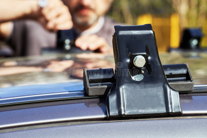 Fixing a Car Roof Rack Outdoors Stock Image Image of transport
