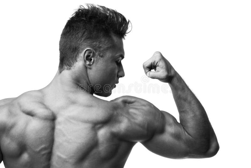 Man Flexing Muscles, Rear View. Stock Photo - Image of back, people ...