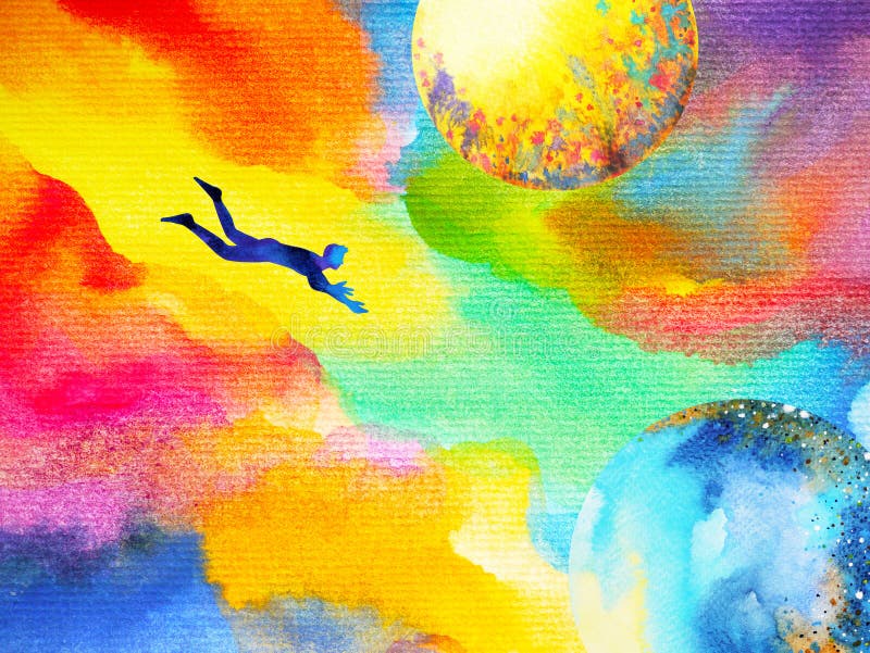 Man flying in abstract colorful dream universe illustration royalty free illustration Man flying in abstract colorful dream universe illustration royalty free illustration