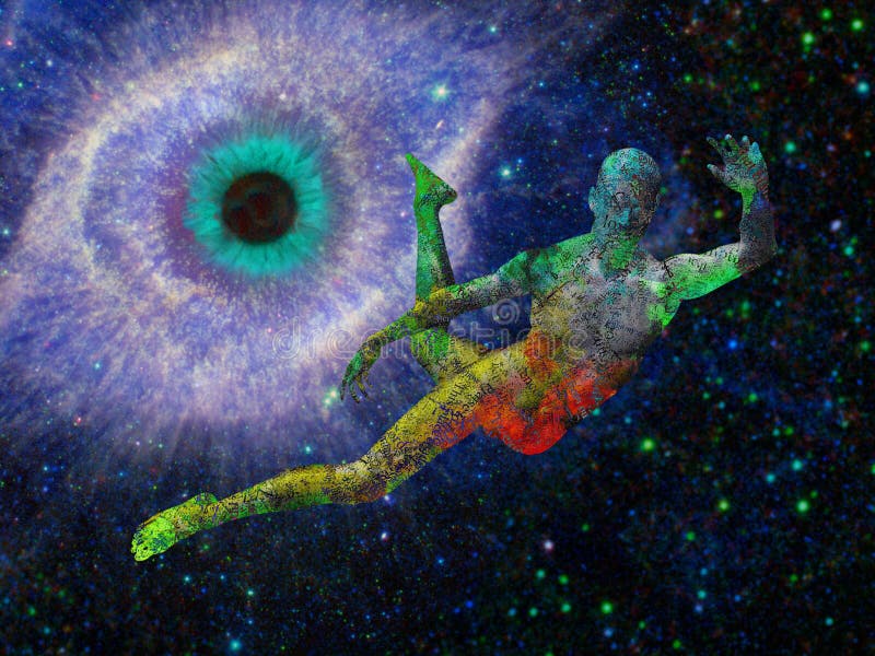 Man flying in deep space