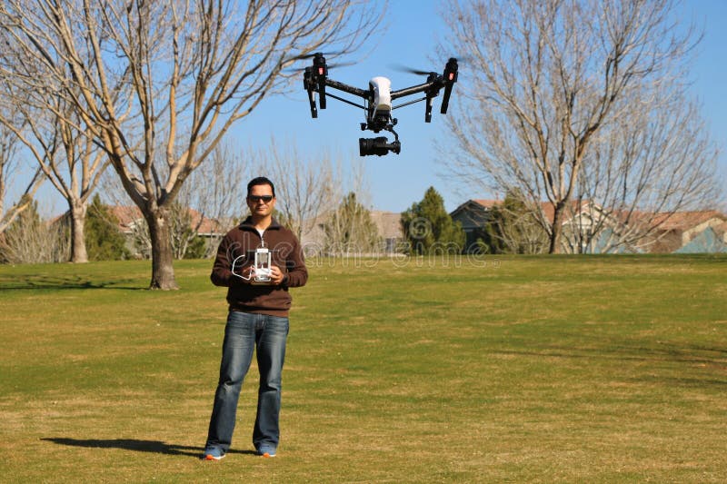 Drone With Surveillance Camera Stock Photo - Image of flight, landscape ...