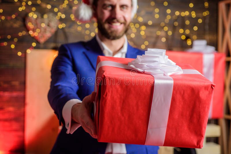 Man Formal Suit Hold Gift Box. Christmas Gift from Colleague. Tradition  Giving Gifts Stock Image - Image of entrepreneur, happiness: 161468429
