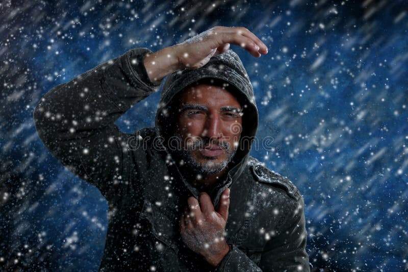 Man Freezing in Cold Weather