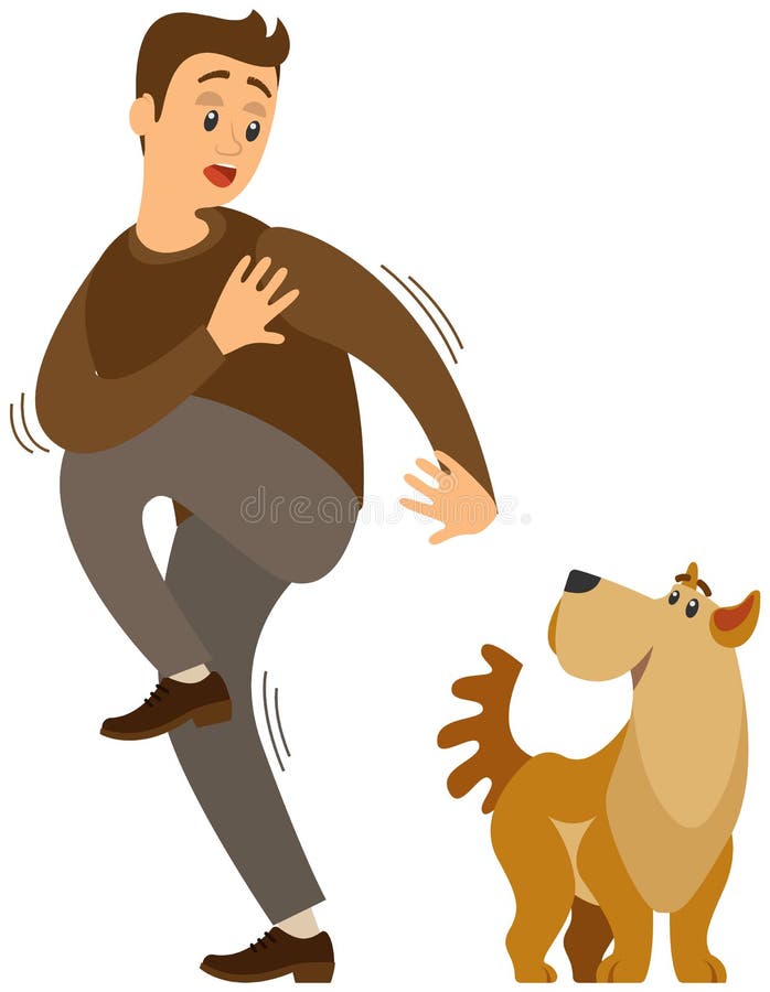 Man Frightened by Dog Suffers from Cynophobia, Human Fear Concept. Person  Looking Scared at Animal Stock Vector - Illustration of trouble, cartoon:  228039283