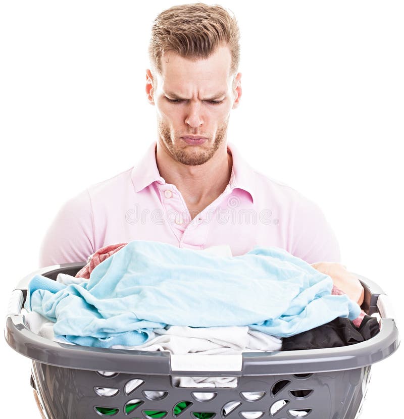 Man with Full Basket of Laundry, Isolated Stock Image Image of beard