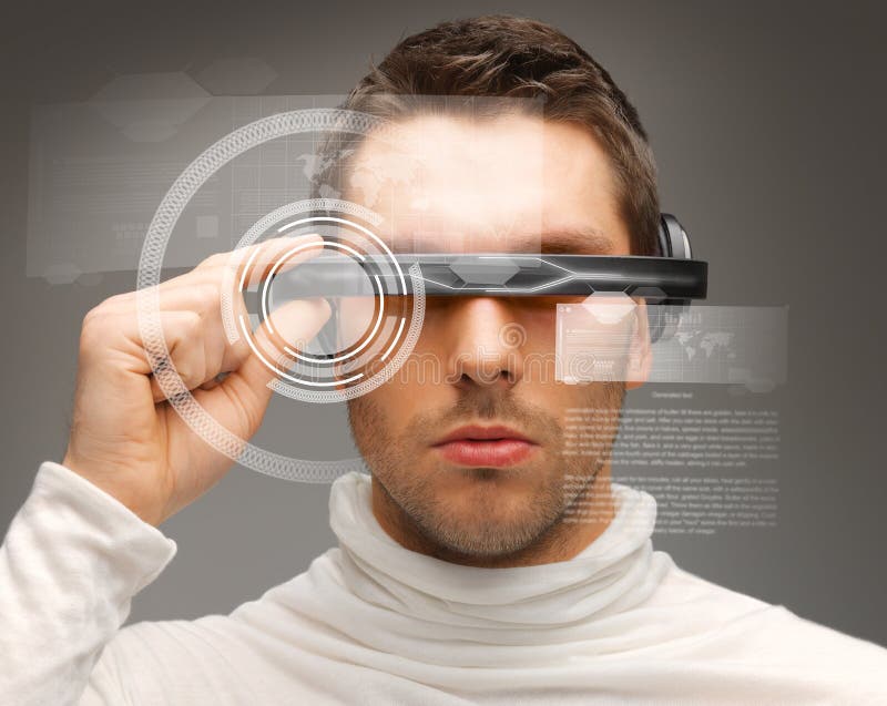 Man In Futuristic Glasses Stock Image Image Of Modern 43088449