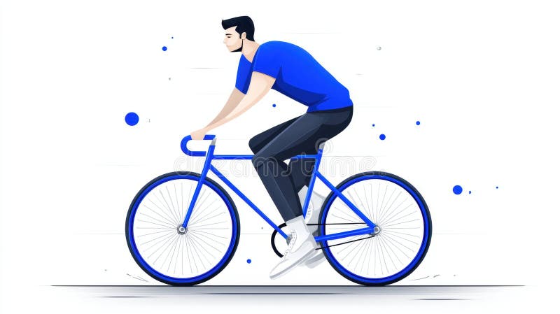 Man fährt ein blaues Fahrrad stock abbildung