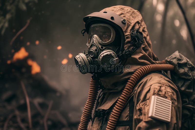 Man in Gas Mask,chemical Warfare Generative AI Stock Illustration