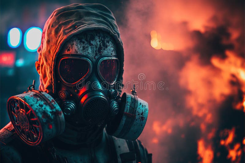 Man with gas mask. created by AI. Chernobyl gas illustrations