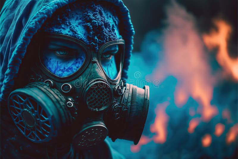 Man with gas mask. created by AI. Chernobyl gas illustrations