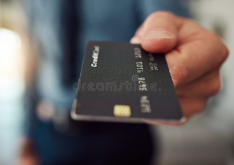 Man giving credit card with hands for business budget, banking finance and accounting investment. Closeup of worker